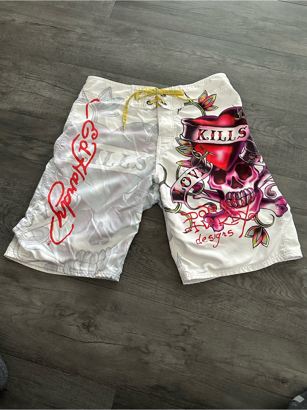 Ed Hardy vintage swim trunks tattoo print size 32